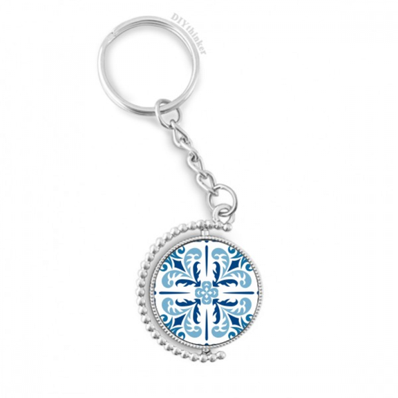blue morocco decorative flower ilustration rotatable keyholder disc accessories chain clip