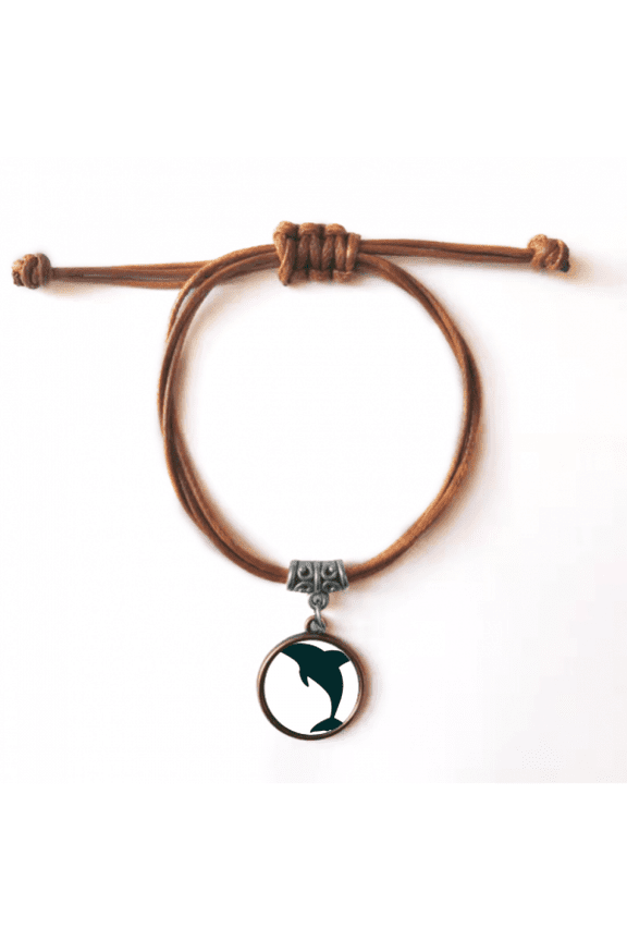blue ocean docile cute dolphin bracelet leather hide wristband brown jewelry