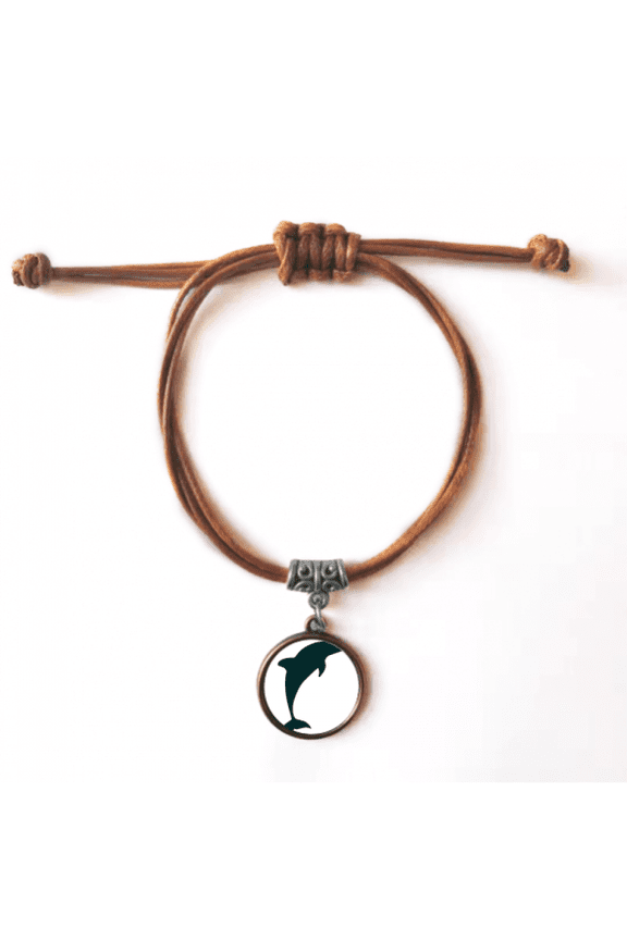 blue ocean docile friendly dolphin bracelet leather hide wristband brown jewelry