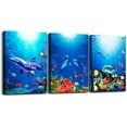 thumbnail image 1 of blue ocean fish 3 Pieces Framed Wall Art for Living Room Bathroom Wall Decoration Canvas Print Children''s Bedroom Wall decor Office Kitchen Home Decoration Underwater World Watercolor Painting, 1 of 1