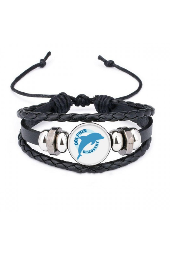 blue ocean streamline dolphin pattern bracelet braided leather woven wristband