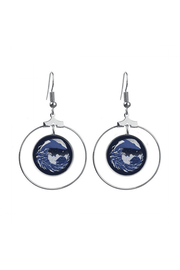 blue ocean waves night dark earrings dangle hoop jewelry drop circle