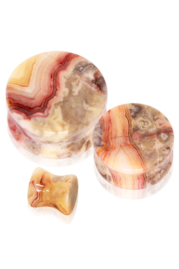 Pair of 00 GAUGE Crazy Lace Agate Double Flare Stone Ear Plugs Expander Gauges 0ga - 1 inch E621