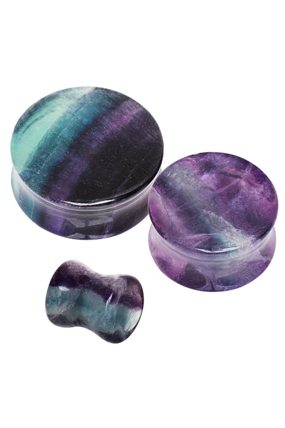 Pair of 00 GAUGE Rainbow Fluorite Double Flare Ear Plugs Expander Gauges E609