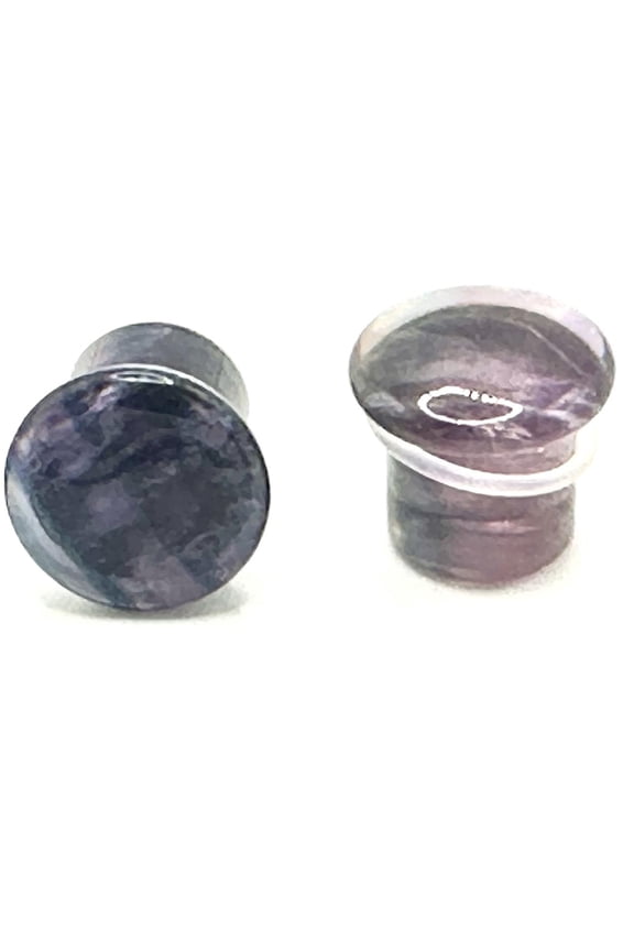 Pair of 00 GAUGE Rainbow Fluorite Single Flare Stone Ear Plugs Silicone O-Ring Expander Gauges E618