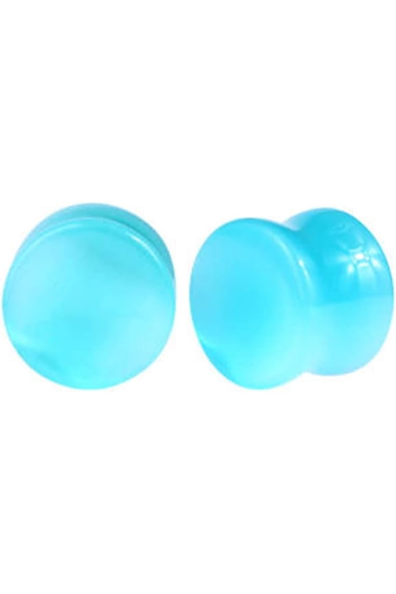 Pair of 1 INCH Aqua Blue Cat Eyes Stone Saddle Plug Double Flare Ear Lobe Plugs E605