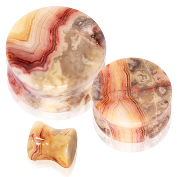 blue palm jewelry Pair of 1 INCH Crazy Lace Agate Double Flare Stone Ear Plugs Expander Gauges 0ga - 1 inch E621