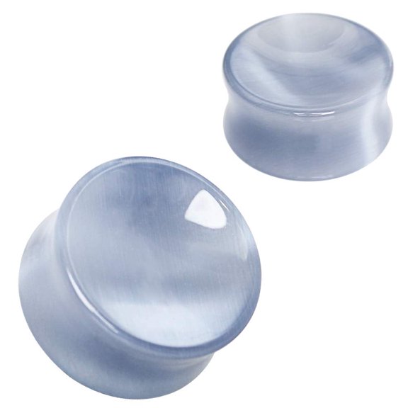 blue palm jewelry Pair of 1 INCH Light Gray Cat Eyes Concave Stone Saddle Plug Double Flare Ear Lobe E606