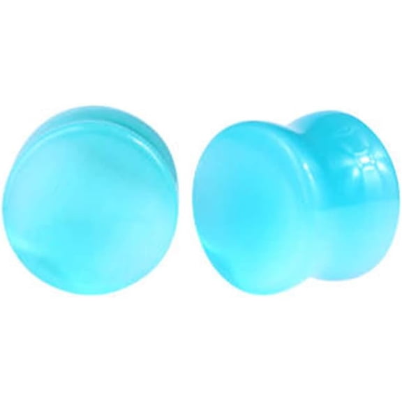 blue palm jewelry Pair of 2 GAUGE Aqua Blue Cat Eyes Stone Saddle Plug Double Flare Ear Lobe Plugs E605
