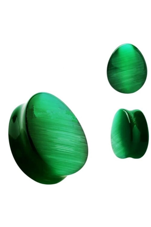 Pair of 2 GAUGE Green Cat Eyes Stone Teardrop Plug Double Flare Ear Lobe Plugs E608