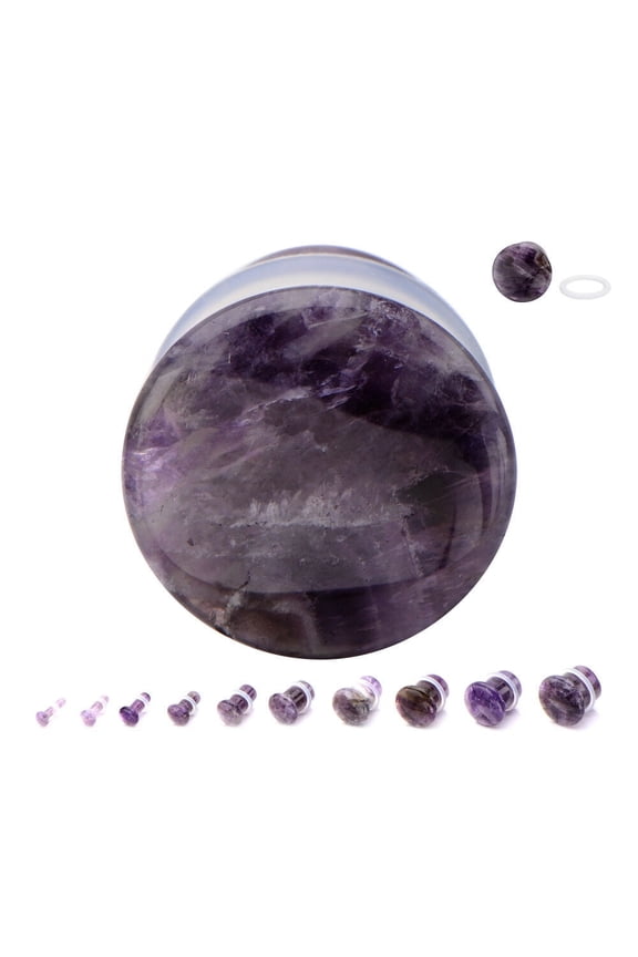 Pair of 8 GAUGE Amethyst Single Flare Stone Ear Plugs Silicone O-Ring Expander Gauges E615