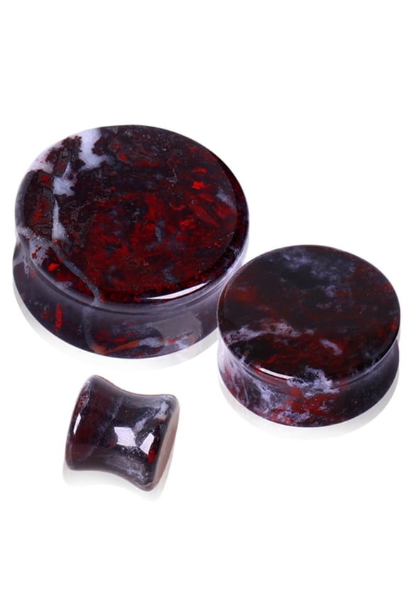 Pair of Chicken Blood Stone Double Flare Stone Ear Plugs Expander Gauges 2ga - 1 inch E603