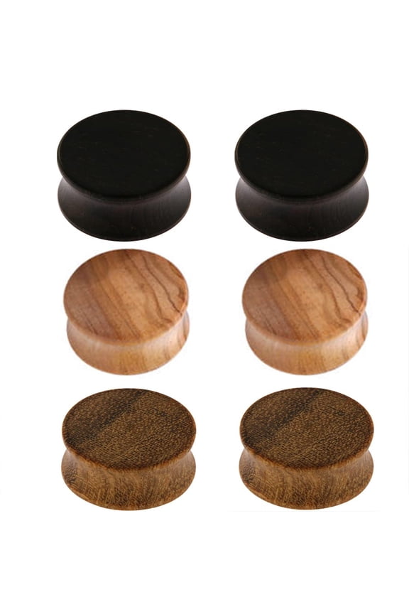 Set of 3 Pairs 00 GAUGE Organic Wood Double Flared Saddle Ear Tunnels Plugs Tunnels Expander Ebony Olive Sono Wood Ear Plugs E612