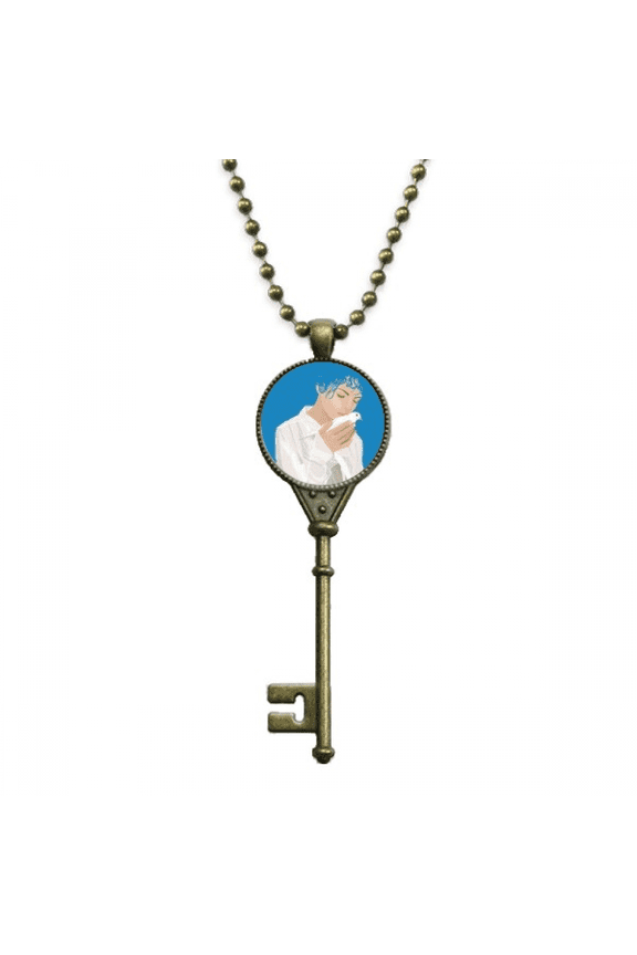 blue pegirl anti-war pattern key necklace pendant tray embellished chain