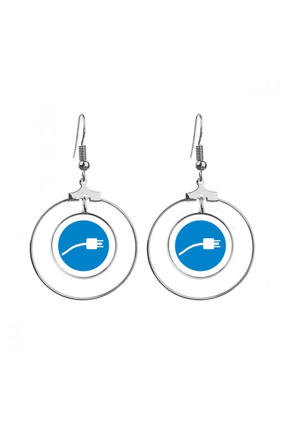 blue plug cable charging cable pattern earrings dangle hoop jewelry drop circle
