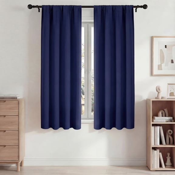 Blackout Curtains, Room Darkening Curtains 42x63in 2 Panels Set, Rod Pocket Blackout Drapes for Bedroom Living Room, Thermal Insulated & Noise Reduction Window Curtains, Navy Blue