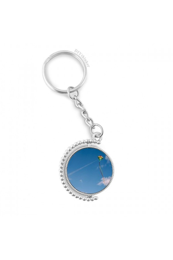blue white clouds kite rotatable keyholder disc accessories chain clip