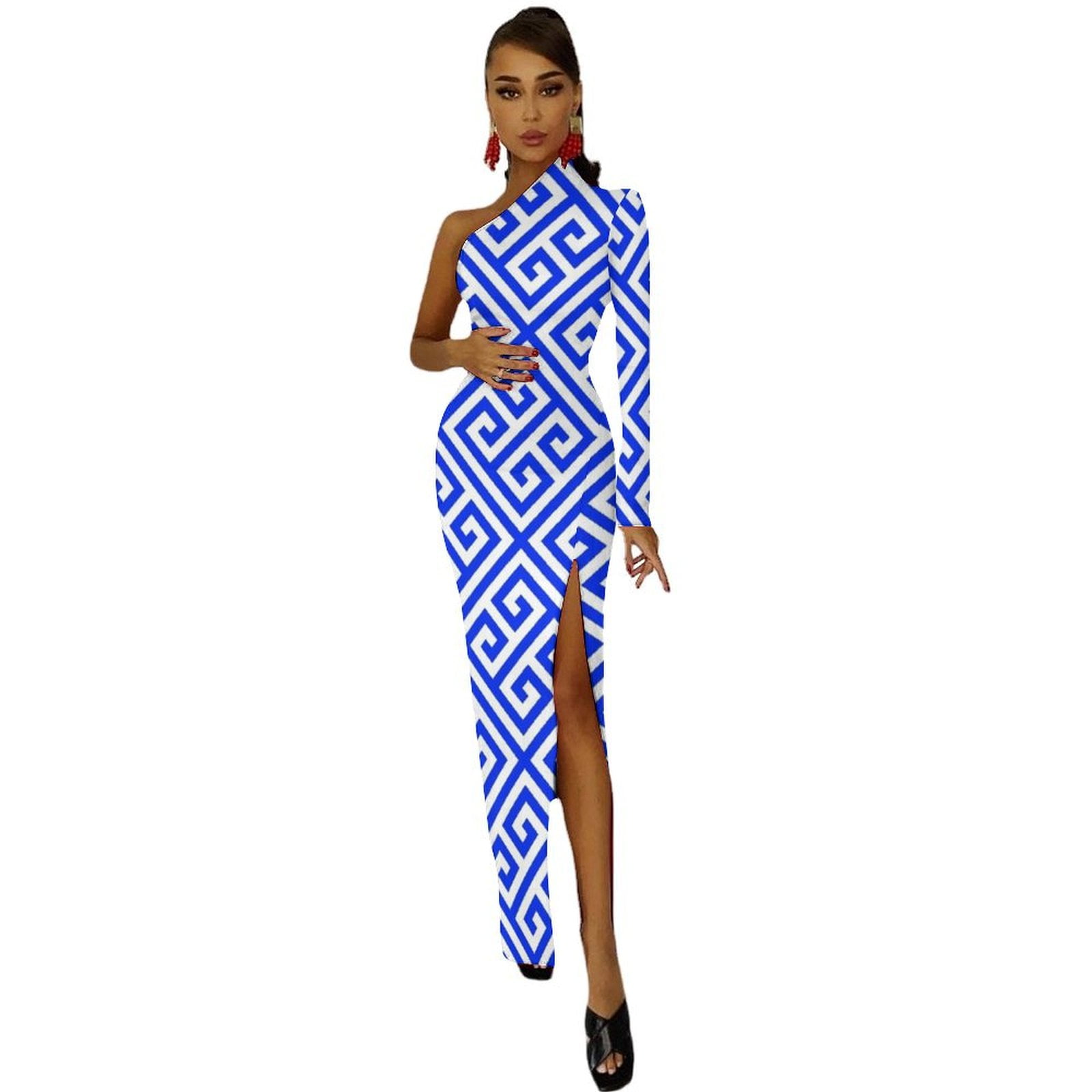 greek blue and white pattern dress The Greece - Resort Dress Blue / XL