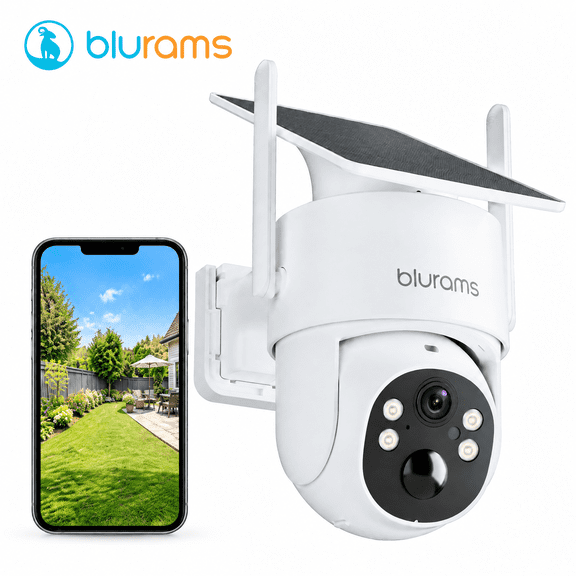 blurams 4MP Wireless Outdoor Security Camera, 100% Wire-Free Solar Camera with Fixed Solar Panel, 360 Pan & Tilt, Color Night Vision, Human Detection, Dual-Band WiFi 6