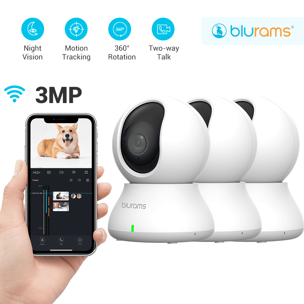 blurams Indoor Security Camera, 2K Home Security Monitor, Bedroom/Nanny Camera, Two-Way Audio, Sound/Person Detection, IR Night Vision, Cloud&Local Storage, Works with Google Assistant & Alexa, 3 Pcs