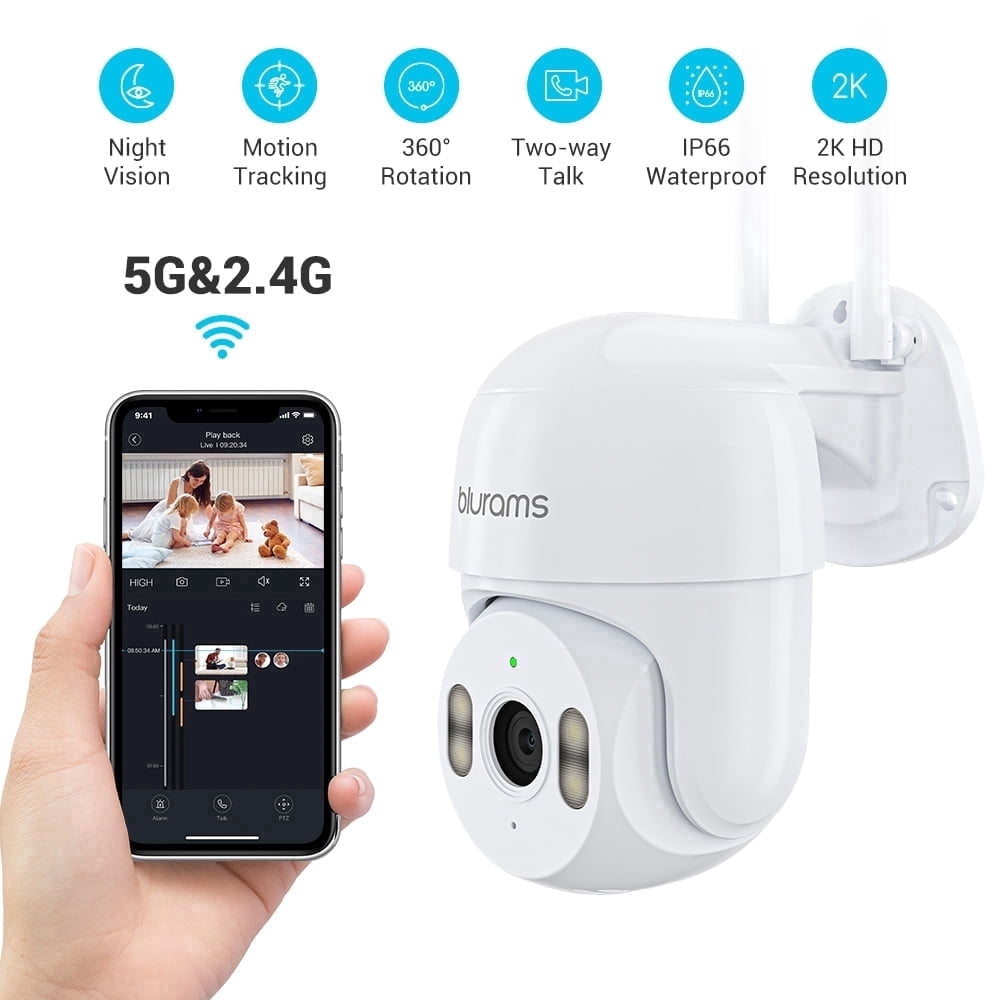 Blurams 2K Outdoor Wired Security Camera, IP66 Weatherproof, 5G Wifi, 360° , Color Night Vision, Motion Sound Alert, 2-Way Audio, Cloud/SD, Alexa