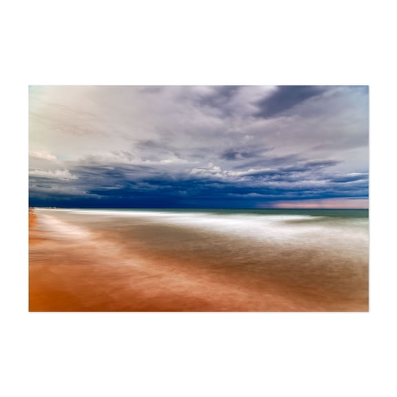 The blurred movement of waves creates a serene and contemplative atmosphere on the sandy beach. - Valencia Valencian Community Spain Photography Seascape Ocean Unframed Wall Art Print 40 x 60 inches