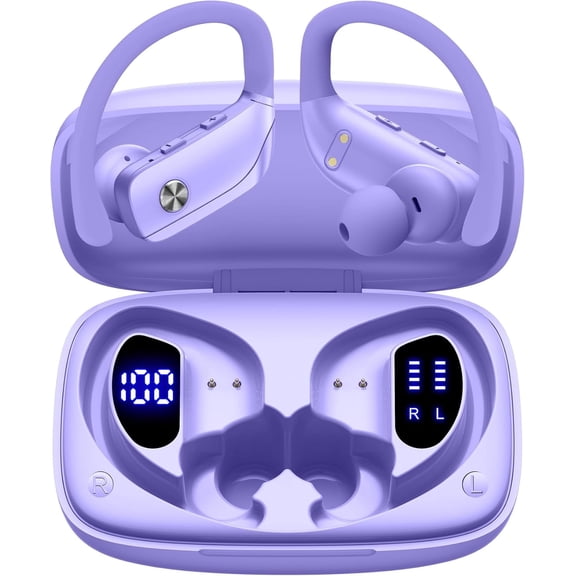 bmani Wireless Earbuds Bluetooth Headphones 48hrs Play Back Sport Earphones with LED Display Over-Ear Buds with Earhooks Built-in Mic Headset for Workout