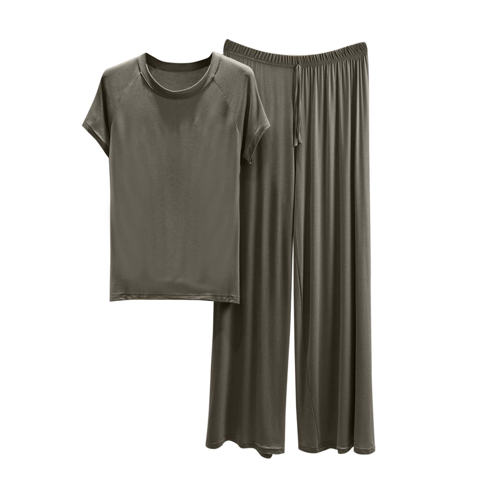 GYS Bamboo Viscose Pajama Set For Women – Short Sleeve Top & Wide Leg Pants Lounge Set - View #6