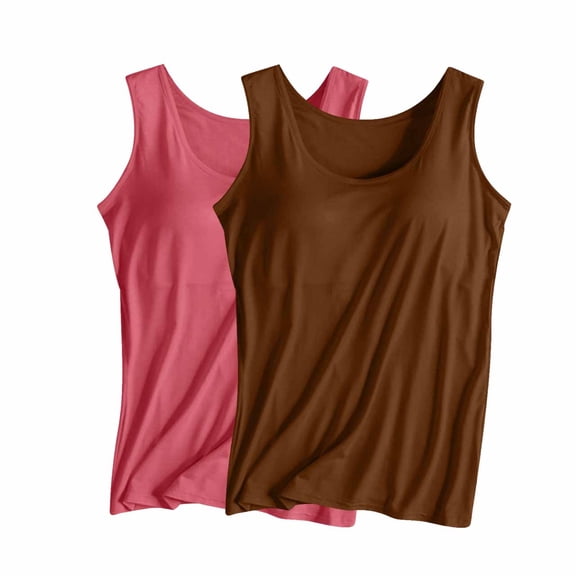 bnaln 2PCS Camisole Tops for Womens Summer Tank Tops with Built in Bras Casual Basic Shirts Sleeveless Yoga Camisole Crewneck Workout Tops Cute Tshirts Teen Girls Tunic Tops Underwear