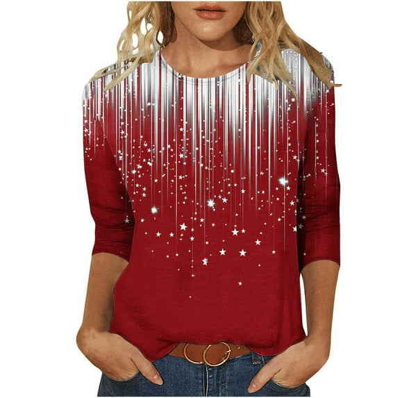 bnaln 3/4 Length Sleeve Womens Tops Dressy Casual Crewneck Pullover Summer Cute Blouses Fashion Tees Shirts Plus Size Tshirt Elegant Tunic Shirts Loose Comfy Pullover Going Out Tops