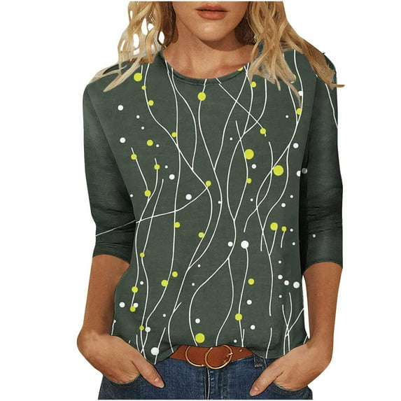 bnaln 3/4 Length Sleeve Womens Tops Dressy Casual Crewneck Pullover Summer Cute Blouses Fashion Tees Shirts Plus Size Tshirt Elegant Tunic Shirts Loose Comfy Pullover Going Out Tops
