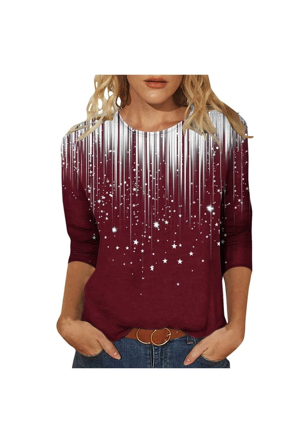 3/4 Length Sleeve Womens Tops Dressy Casual Crewneck Pullover Summer Cute Blouses Fashion Tees Shirts Plus Size Tshirt Elegant Tunic Shirts Loose Comfy Pullover Going Out Tops