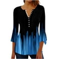 thumbnail image 1 of bnaln 3/4 Length Sleeves Womens Tops Blouses for Women Dressy Casual Shirts V Neck Button Down Pleated Tshirts Boho Tops Ladies Elegant Tunic Blouse Loose Peasant Summer T-Shirts, 1 of 4
