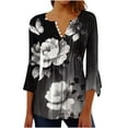 thumbnail image 1 of bnaln 3/4 Length Sleeves Womens Tops Blouses for Women Dressy Casual Shirts V Neck Button Down Pleated Tshirts Boho Tops Ladies Elegant Tunic Blouse Loose Peasant Summer T-Shirts, 1 of 1