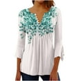 thumbnail image 1 of bnaln 3/4 Length Sleeves Womens Tops Blouses for Women Dressy Casual Shirts V Neck Button Down Pleated Tshirts Boho Tops Ladies Elegant Tunic Blouse Loose Peasant Summer T-Shirts, 1 of 4
