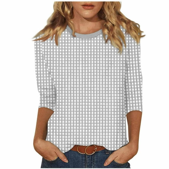 bnaln 3/4 Sleeve Shirts for Womens Summer Tops Striped Crewneck Business Casual Tops Loose Three Quarter Length Work Blouses Plus Size T-Shirts Teen Girls Y2k Going Out Tees Streetwear