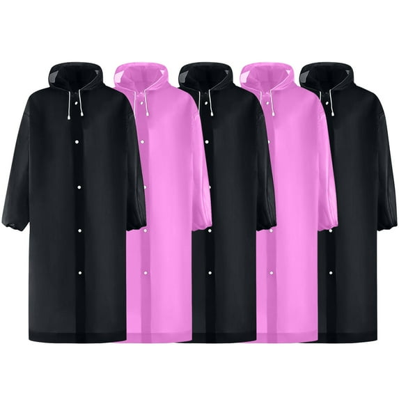 bnaln 5 Packs Rain Coat Poncho for Adult, EVA Rain Ponchos with Hood and Drawstring Lightweight Waterproof Rain Gear for Men and Women