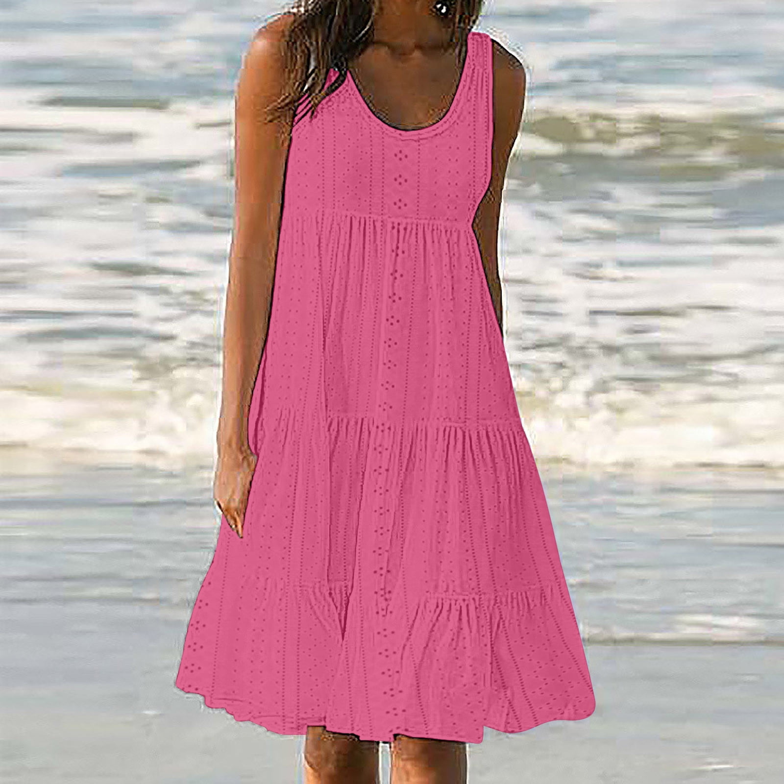 NFYM Women's Summer Sleeveless Linen Cotton Sundress - Long Belted Tunic With Pockets, One Size