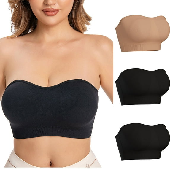 bnaln Bras for Women 1/2/3PCS Strapless Bras Seamless Bras Bandeau Bra Comfortable No Underwire Breathable Gathering Bra Underwear Tube Tops Soft Bralettes Full Coverage Everyday Bra