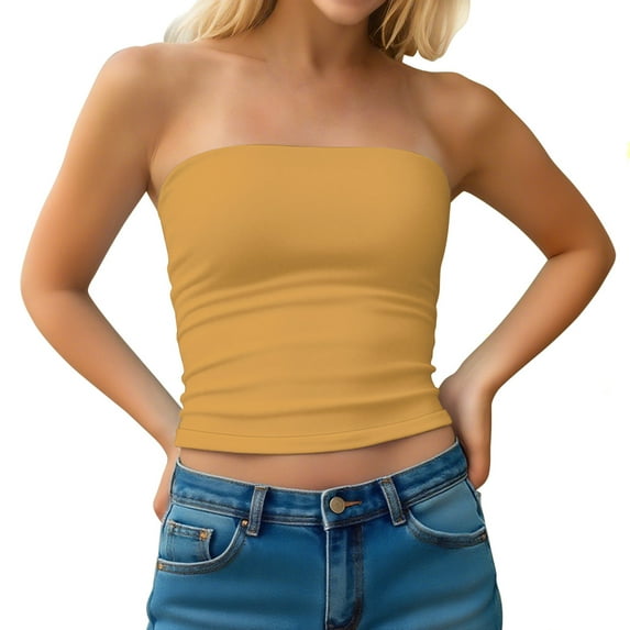 bnaln Camisole Tops for Womens Strapless Tube Tops Backless Sleeveless Bandeau Tank Shirts Going Out Crop Top Vest Blouses Basic Cropped Cami Shirts Cute Tees Summer Clothes