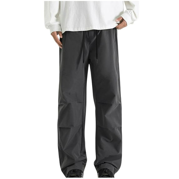 bnaln Cargo Pants for Men Outdoor Hiking Long Athletic Pants with Multipocket Elastic Waist Wide Leg Cropped Comfy Trouser