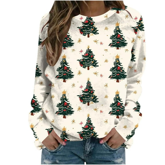 bnaln Christmas Sweatshirts for Women Holiday Long Sleeve Casual Pullover Tops Loose Lightweight Shirts Ugly Christmas Sweaters Cute Tees Funny Novelty Festival Jumpers Party Blouse