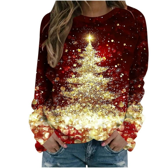 bnaln Christmas Sweatshirts for Women Holiday Long Sleeve Casual Pullover Tops Loose Lightweight Shirts Ugly Christmas Sweaters Cute Tees Funny Novelty Festival Jumpers Party Blouse
