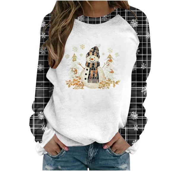 bnaln Christmas Sweatshirts for Women Long Sleeve Christmas Shirts Crew Neck Cute Xmas Graphic T-Shirt Trendy Holiday Tops Loose Comfy Pullover Streetwear Fall Fashion Clothes
