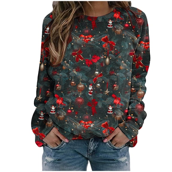 bnaln Christmas Sweatshirts for Women Xmas Shirts Christmas Tree Graphic Pullover Crewneck Holiday Long Sleeve Tops Cute Xmas Jumpes Fall Winter Plus Size Casual Blouse Trendy Outfit