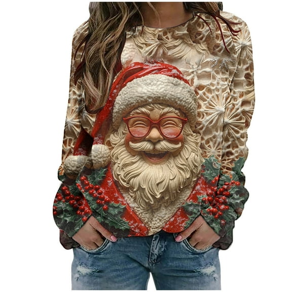 bnaln Christmas Sweatshirts for Women Xmas Shirts Christmas Tree Graphic Pullover Crewneck Holiday Long Sleeve Tops Cute Xmas Jumpes Fall Winter Plus Size Casual Blouse Trendy Outfit