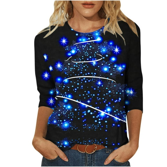 bnaln Christmas Tops for Women Christmas Jumpers Dressy Casual 3/4 Sleeve Shirts Xmas Graphic Tees Crewneck Loose Fit Tshirts Xmas Sweatshirt Trendy Holiday Tunic Blouse