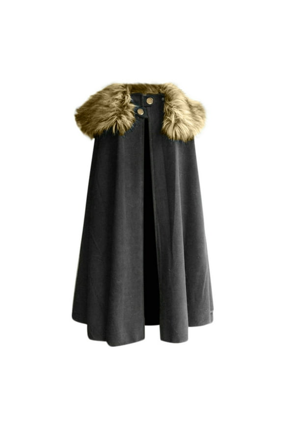 Cloak Coat for Men Sale Casual Vintage Jacket Winter Warm Faux Fur Collar Long Cape Cloak Celtic Wool Cape Coat Clearance