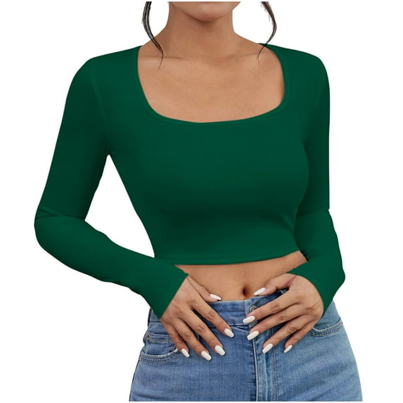 bnaln Crop Tops for Women Sale Long Sleeve Shirts Women Tops Solid Color Round Neck T-Shirts Casual Tunic Tops Lightweight Pullover Blouses Slim Fit Tshirts Basic Tees Underwear