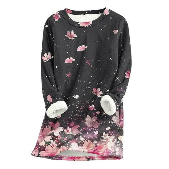 bnaln Jumpers for Women Winter Warm Sherpa Lined Fleece Sweatshirt Vintage Floral Print Crewneck Plus Size Shirts Blouses Fall Winer Long Sleeve Pullover Loungewear Thermal Tops